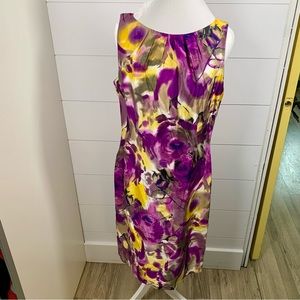 Ann Taylor Floral Midi‎ Dress Women Sz 10 Abstract Watercolor Easter Wedding